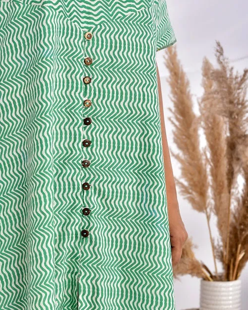 Green Striped Pure Cotton Nighty Dress