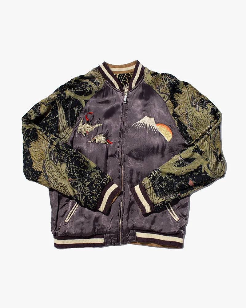 Japanese Repro Souvenir Jacket, Reversible, Gold Birds and Mt. Fuji - M