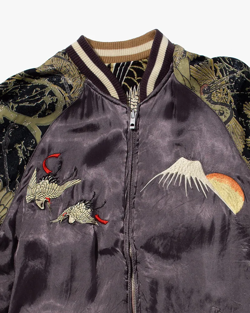 Japanese Repro Souvenir Jacket, Reversible, Gold Birds and Mt. Fuji - M