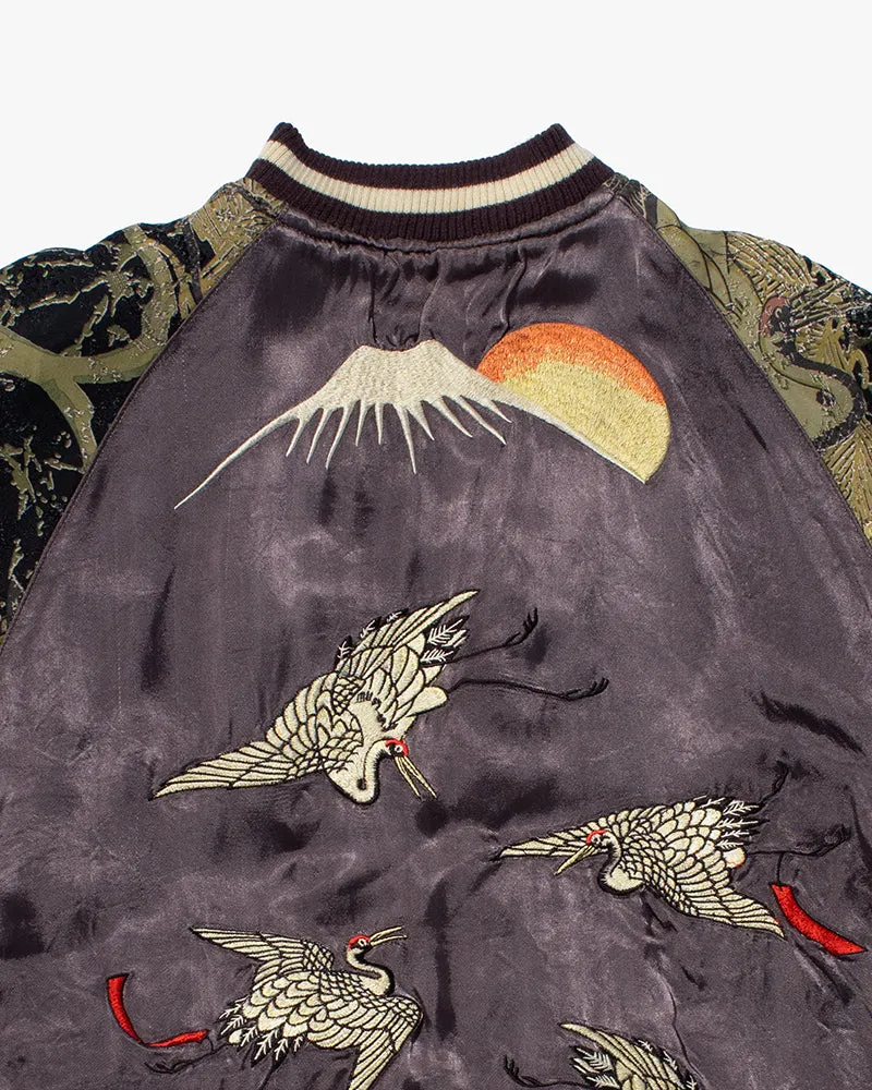 Japanese Repro Souvenir Jacket, Reversible, Gold Birds and Mt. Fuji - M