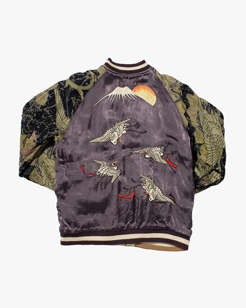 Japanese Repro Souvenir Jacket, Reversible, Gold Birds and Mt. Fuji - M