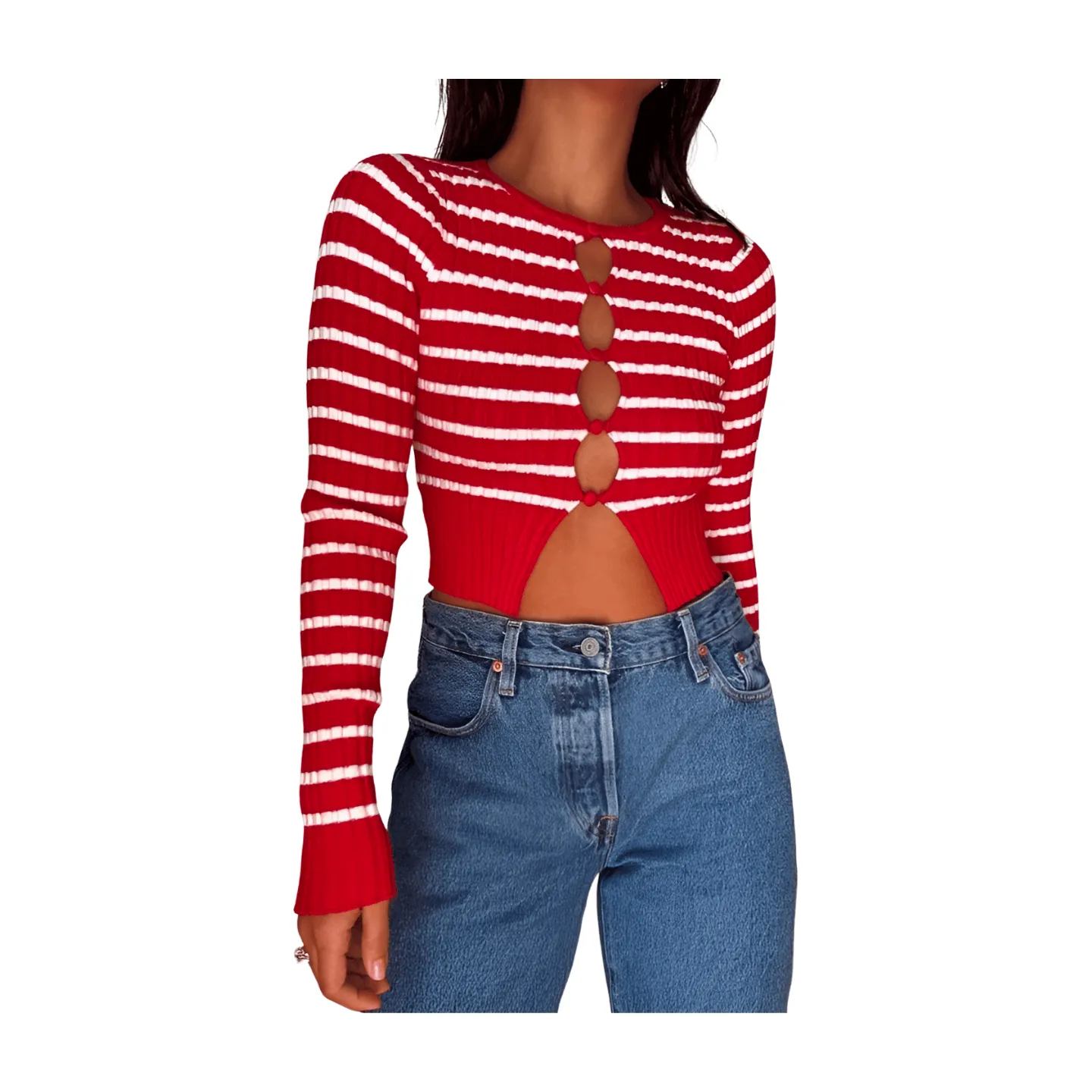 Keyhole Striped Button Cardigan