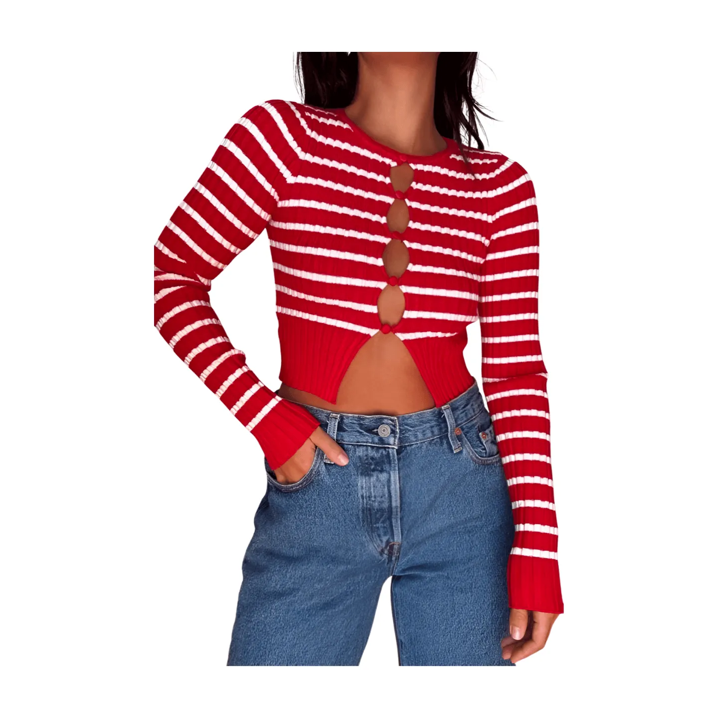 Keyhole Striped Button Cardigan