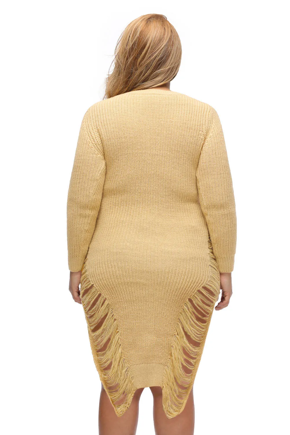 Khaki Ripped Knit Long Sleeves Sweater