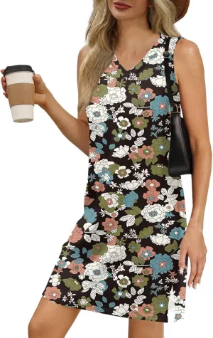 KUIOLYPOER Summer Dresses for Women 2025 Casual V Neck Sleeveless Sundresses Boho Tank Dress Beach Hawaiian Dresses