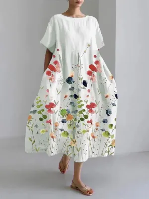 Loose Women's Clothing Casual Plant Flower Print Dress
