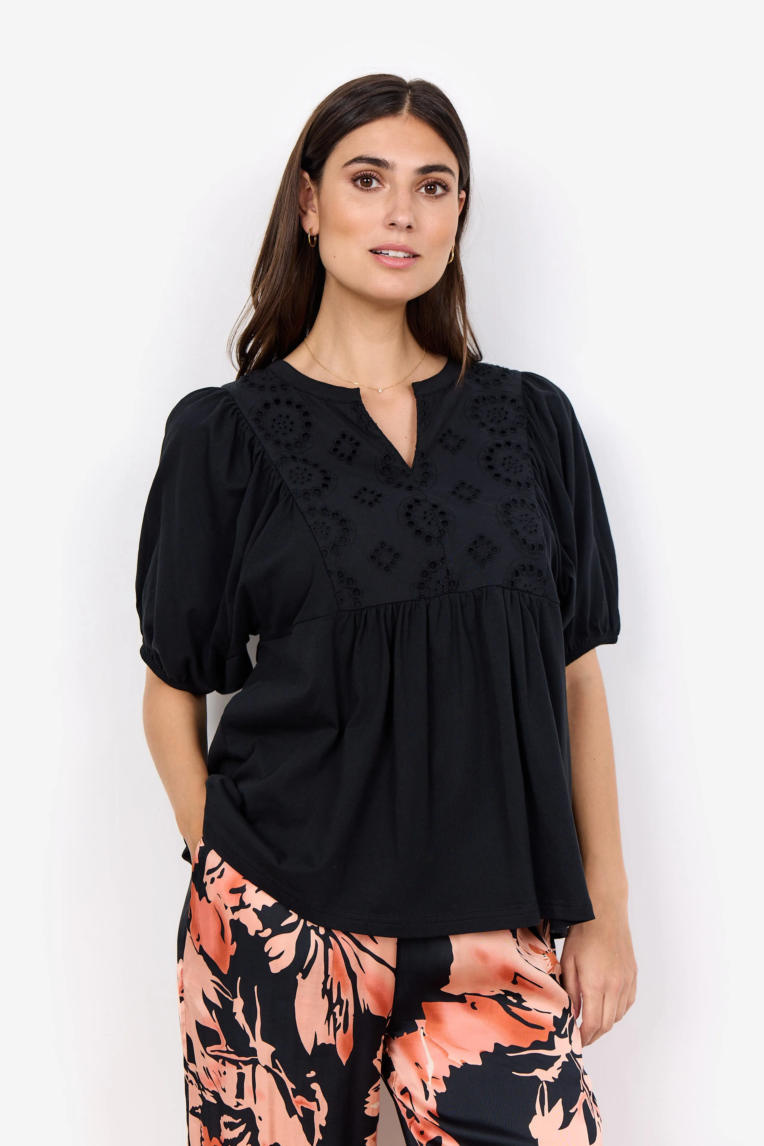 Loraine Eyelet Cotton Blouse - Black