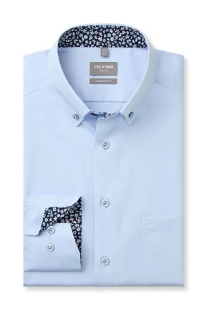 Luxor Comfort Fit Plain Button-Down Shirt with Trim - Blue