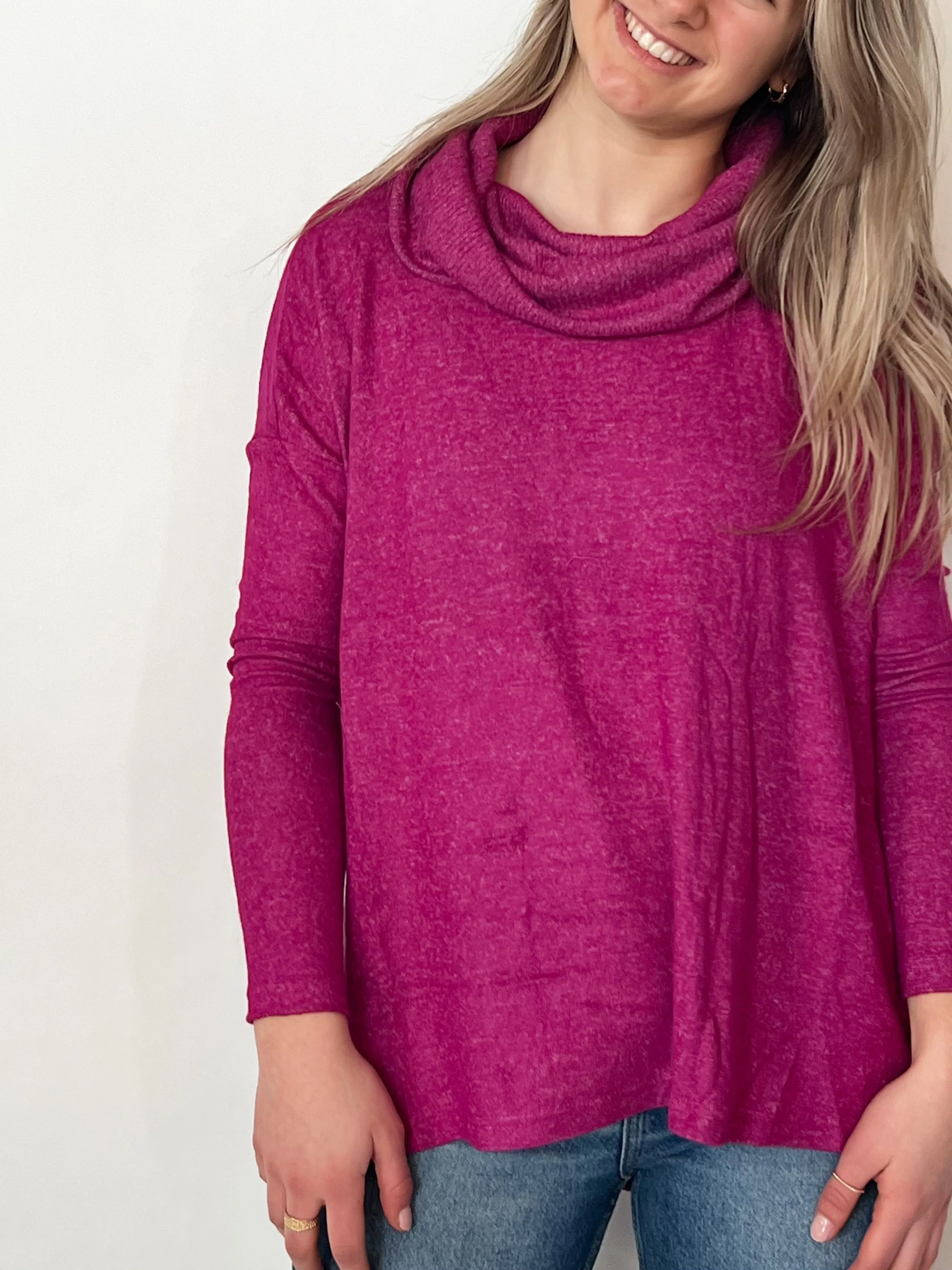 Melysa Marled Cowl Neck Top | Pink