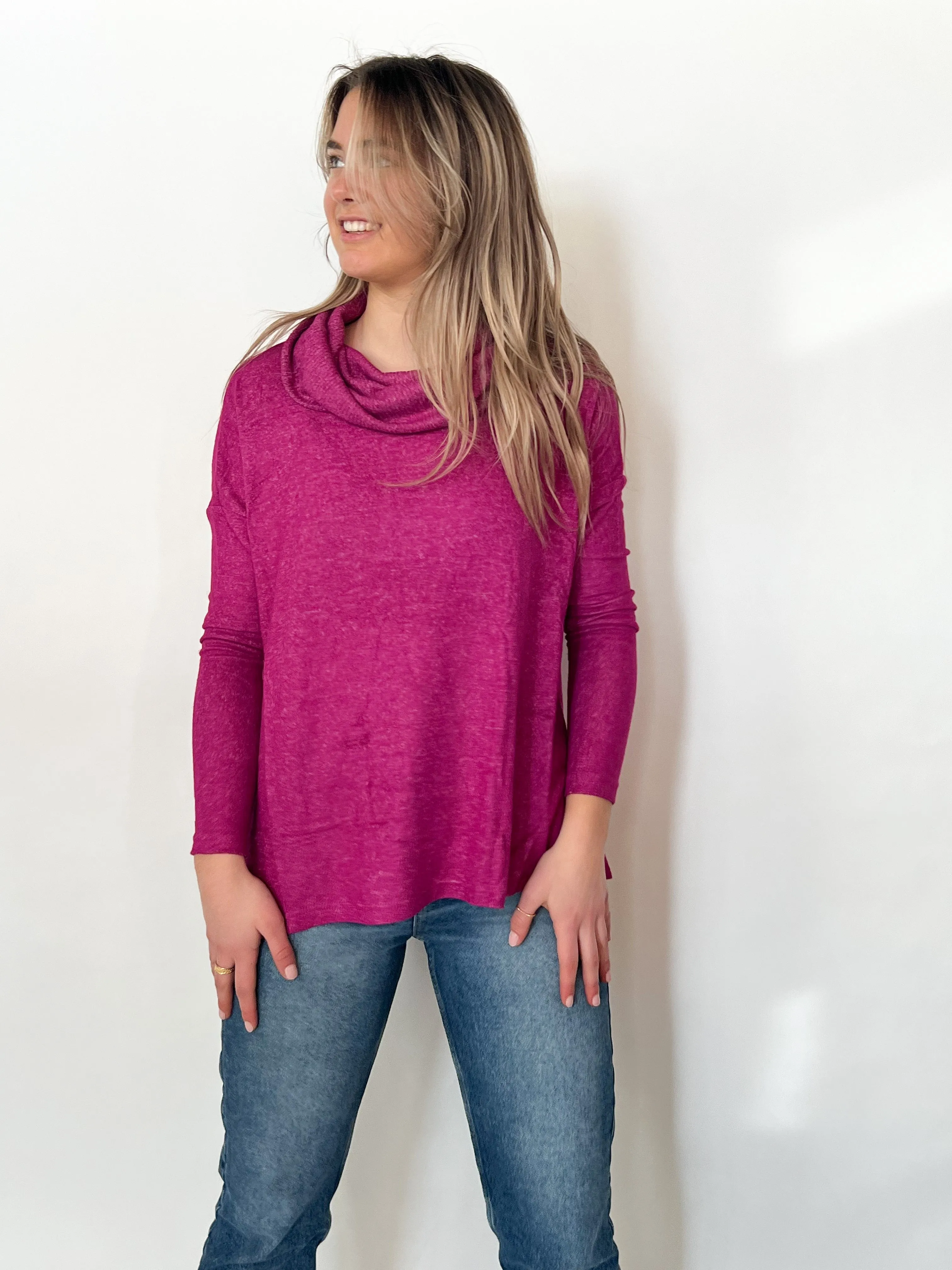 Melysa Marled Cowl Neck Top | Pink