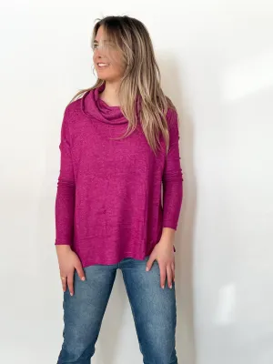 Melysa Marled Cowl Neck Top | Pink