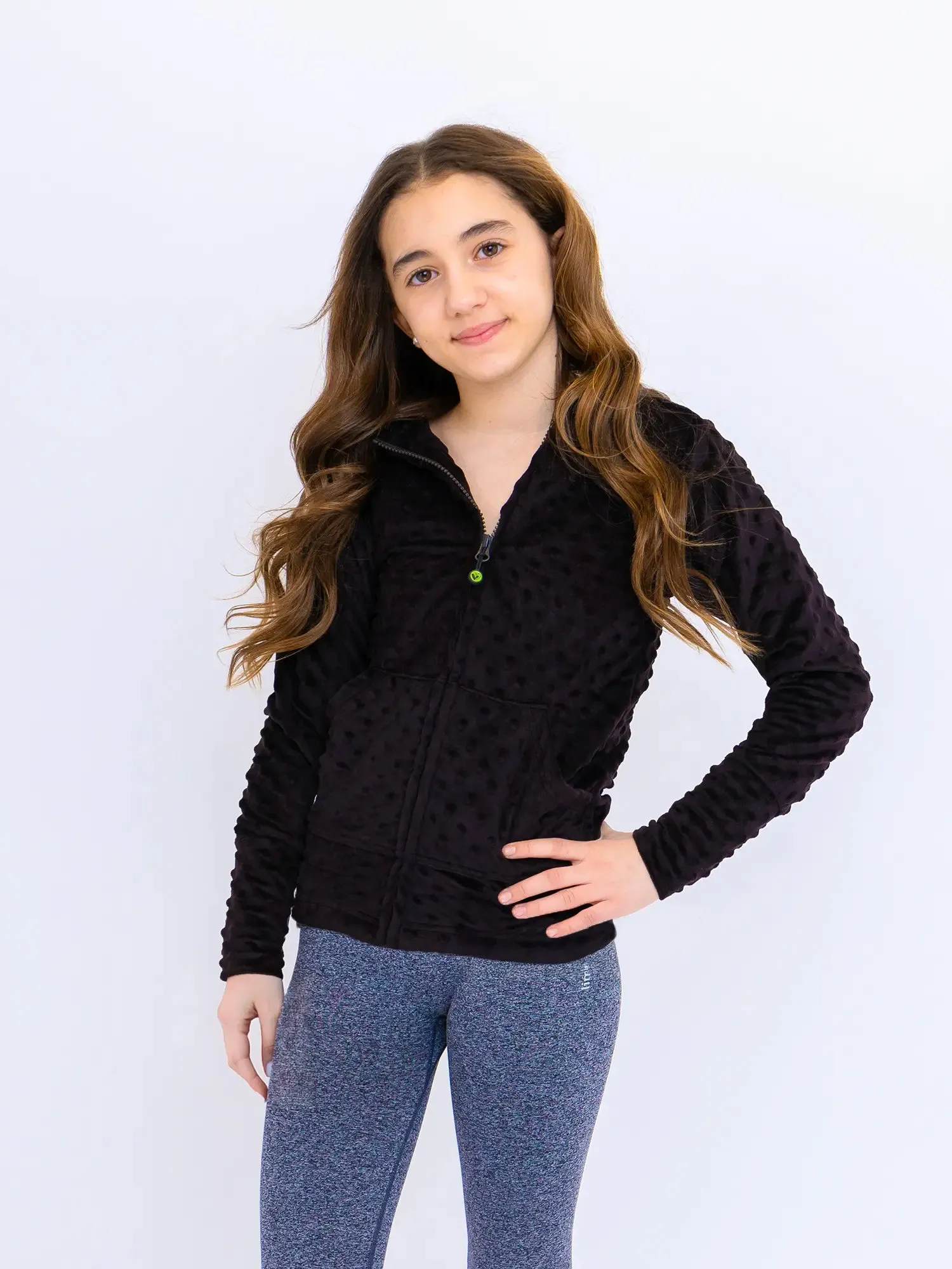 Minky Bubble Zip Hoodie - Black