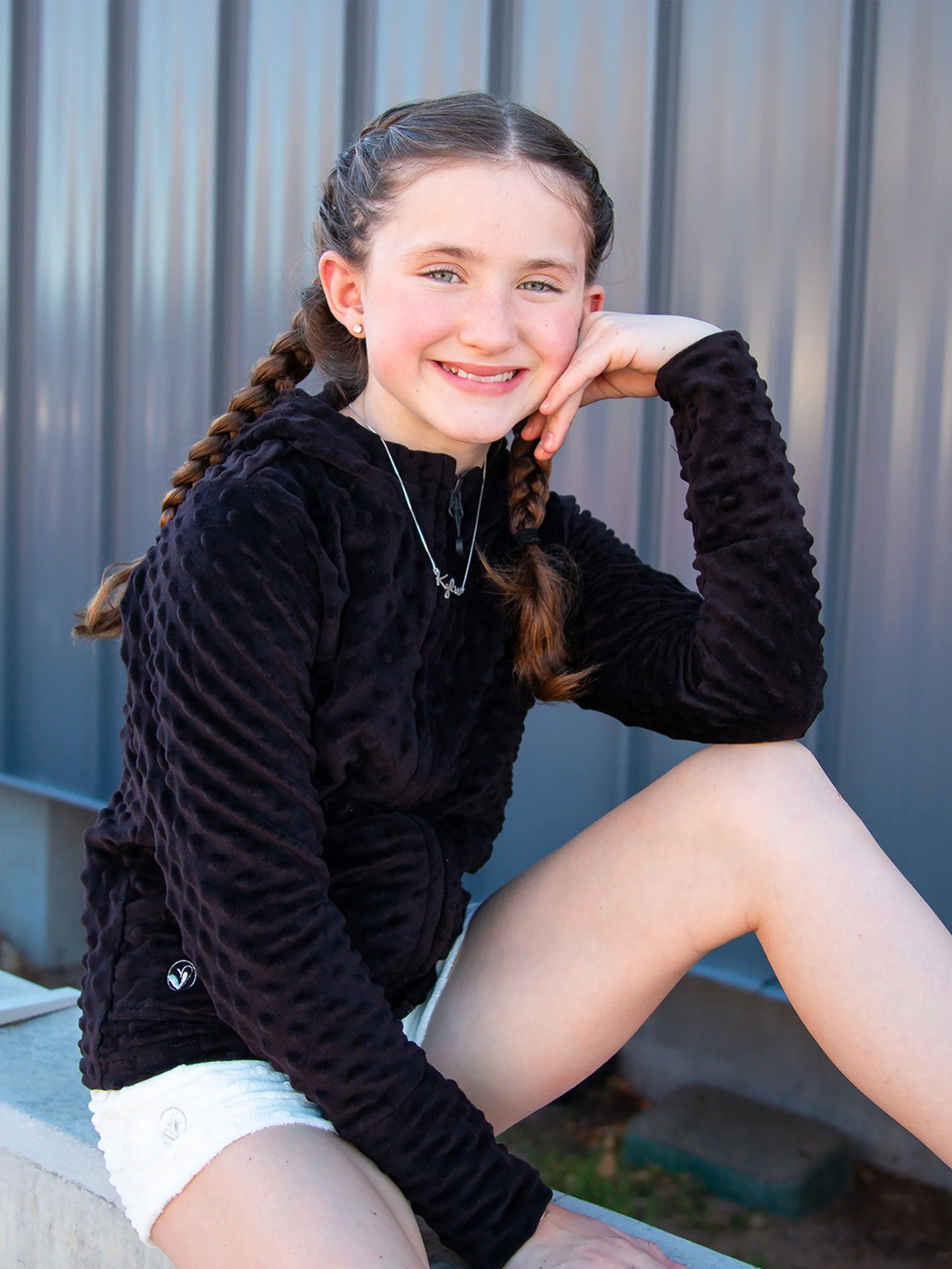 Minky Bubble Zip Hoodie - Black