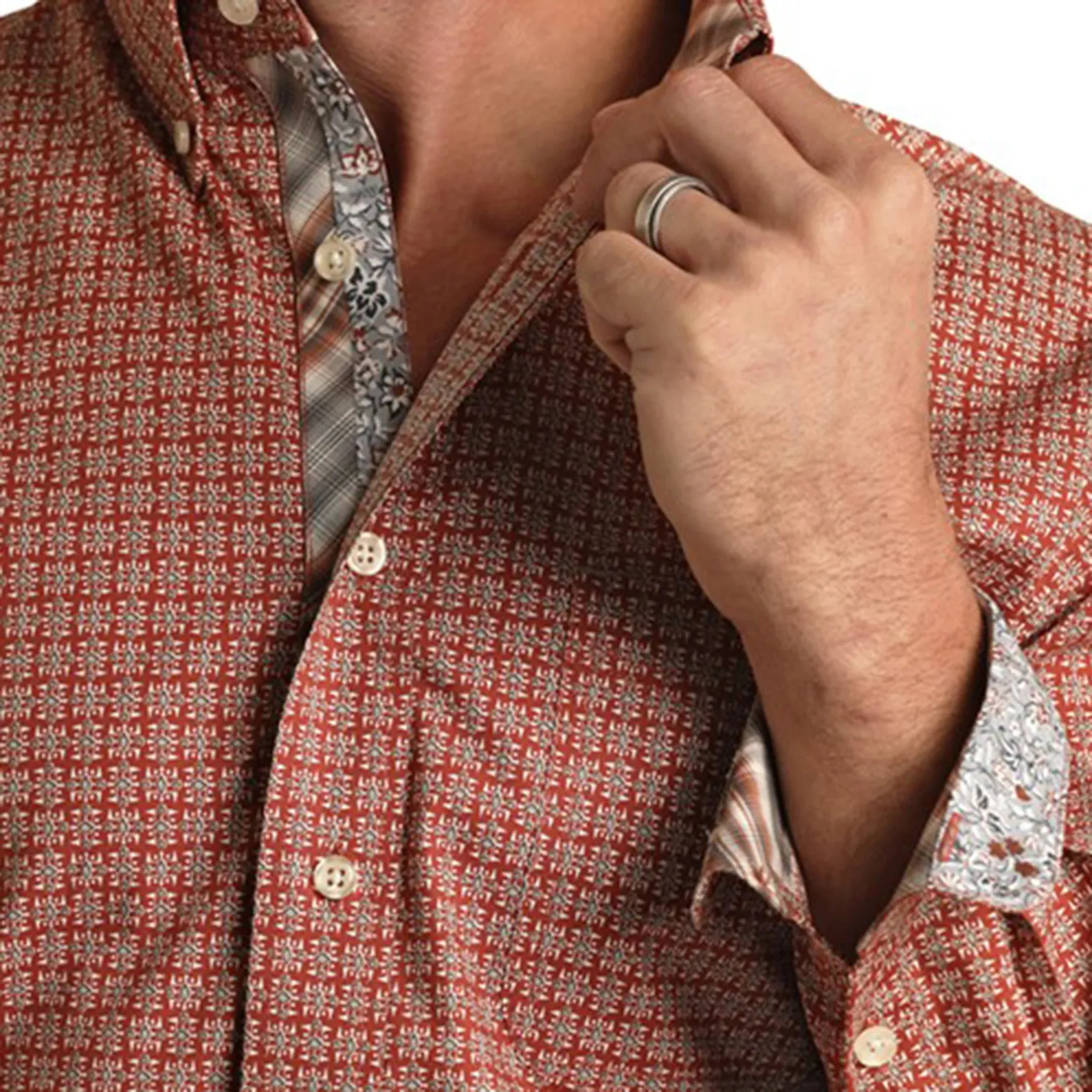 PANHANDLE SLIM Men’s Orange Geo Print Button Down Long Sleeve