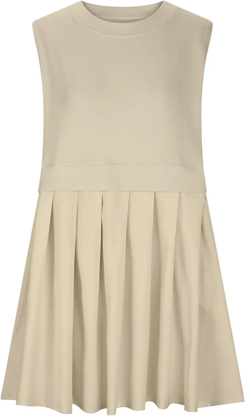 Plus Size Dresses for Curvy Women Solid Color Sleeveless Midi Dress Baggy Casual Sundress Ruffle Flowy Summer Dresses