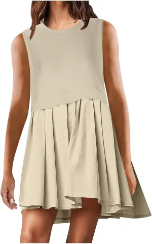 Plus Size Dresses for Curvy Women Solid Color Sleeveless Midi Dress Baggy Casual Sundress Ruffle Flowy Summer Dresses