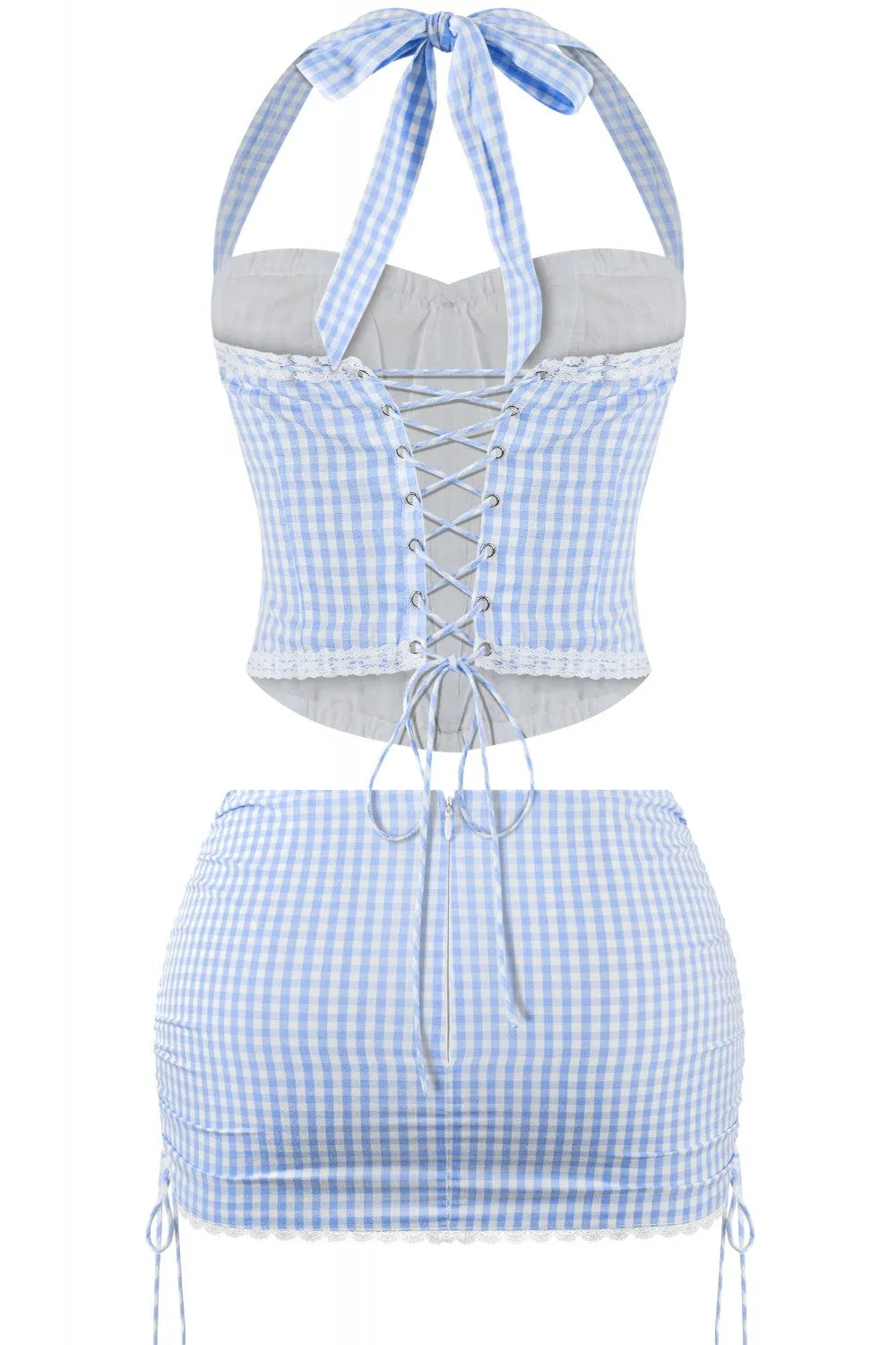 "Very Cutesy" Gingham Hakter Corset Top & Mini Skirt Set.