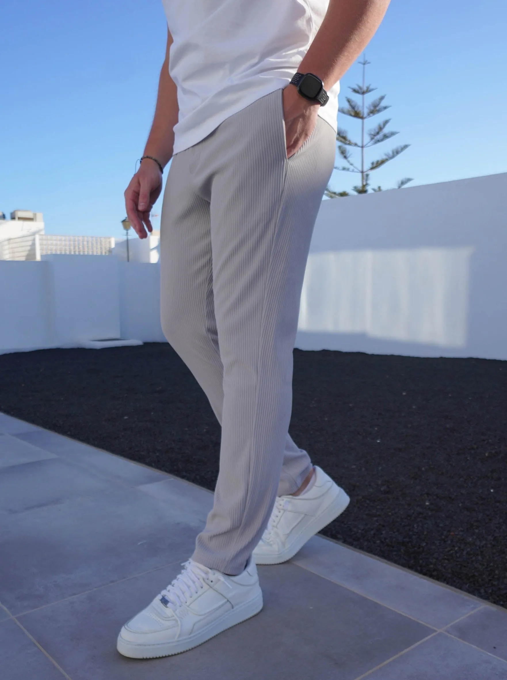 Ribbed Trouser In Light Grey