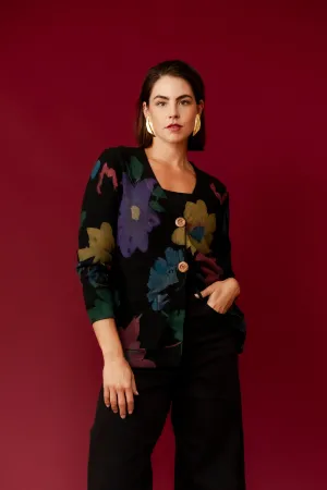 SANSA Black  Flower Printer Cardigan
