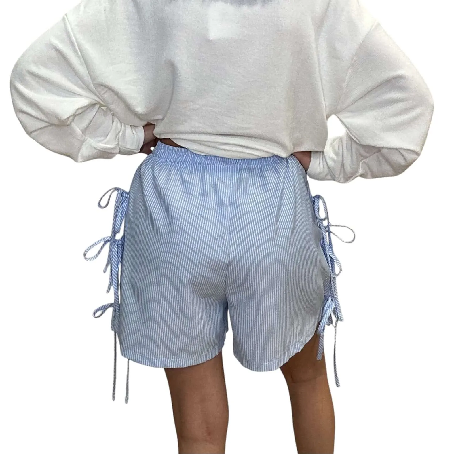 Side Tie Bow Shorts - Blue