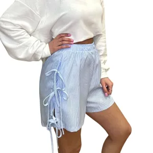 Side Tie Bow Shorts - Blue
