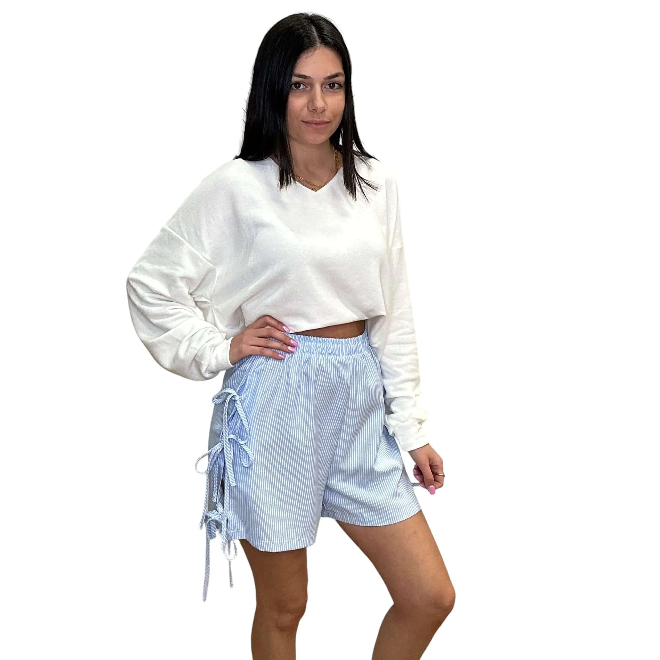 Side Tie Bow Shorts - Blue