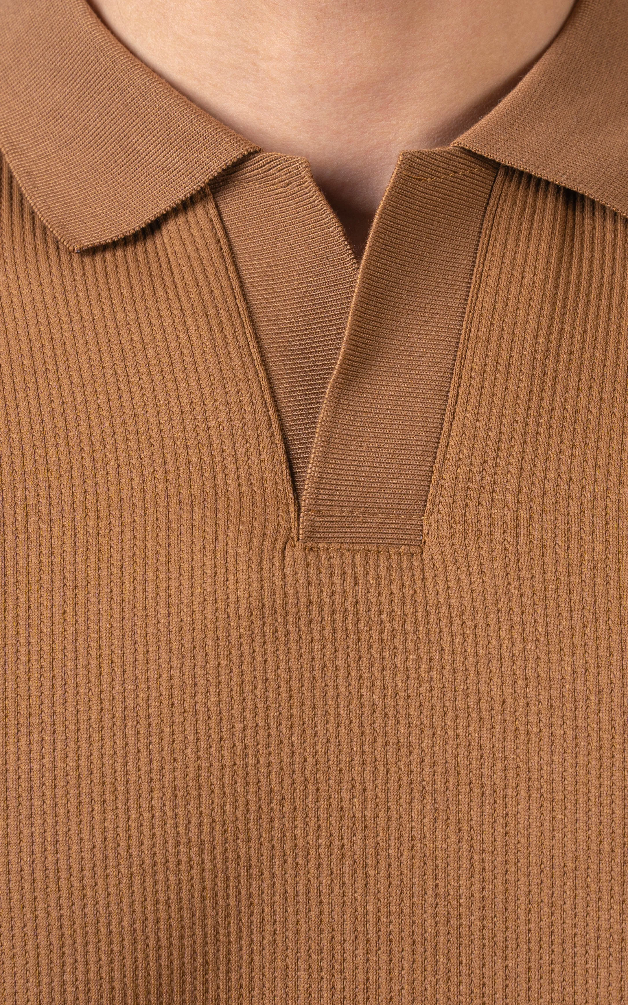 SOLID COLLAR V NECK POLO COFFEE
