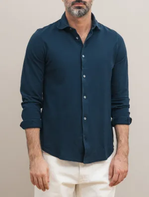 Steve Organic Cotton Pique Shirt Navy