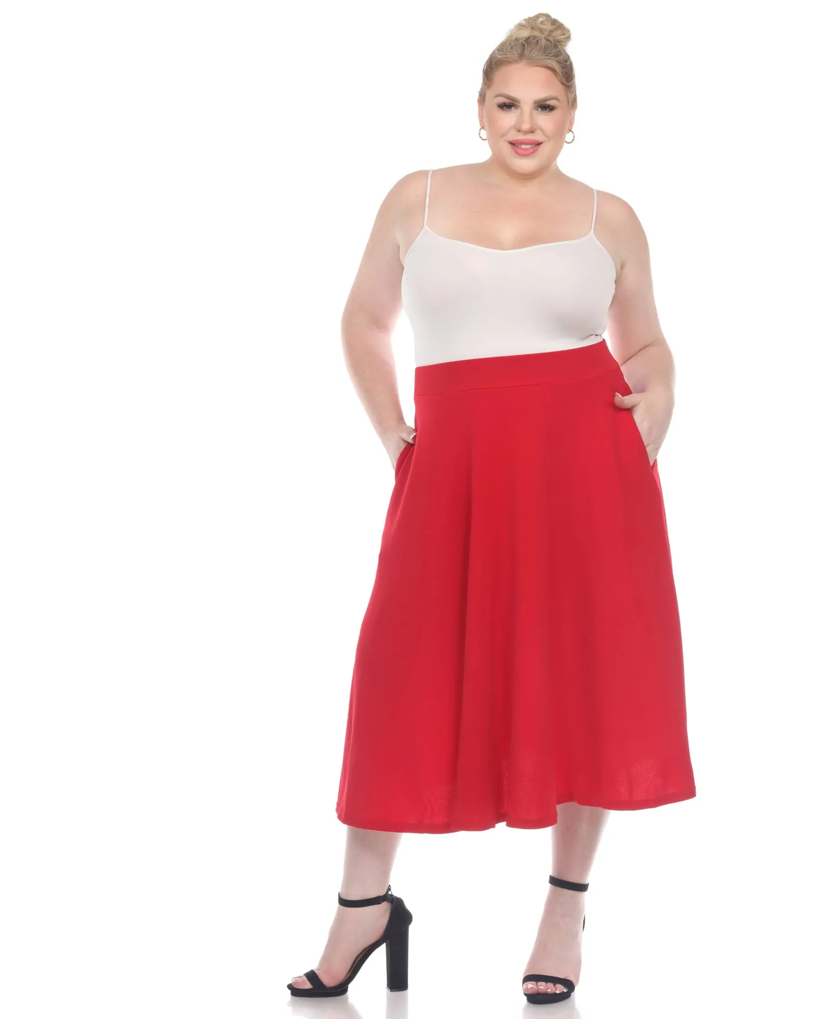 Tasmin Flare Midi Skirt | Red