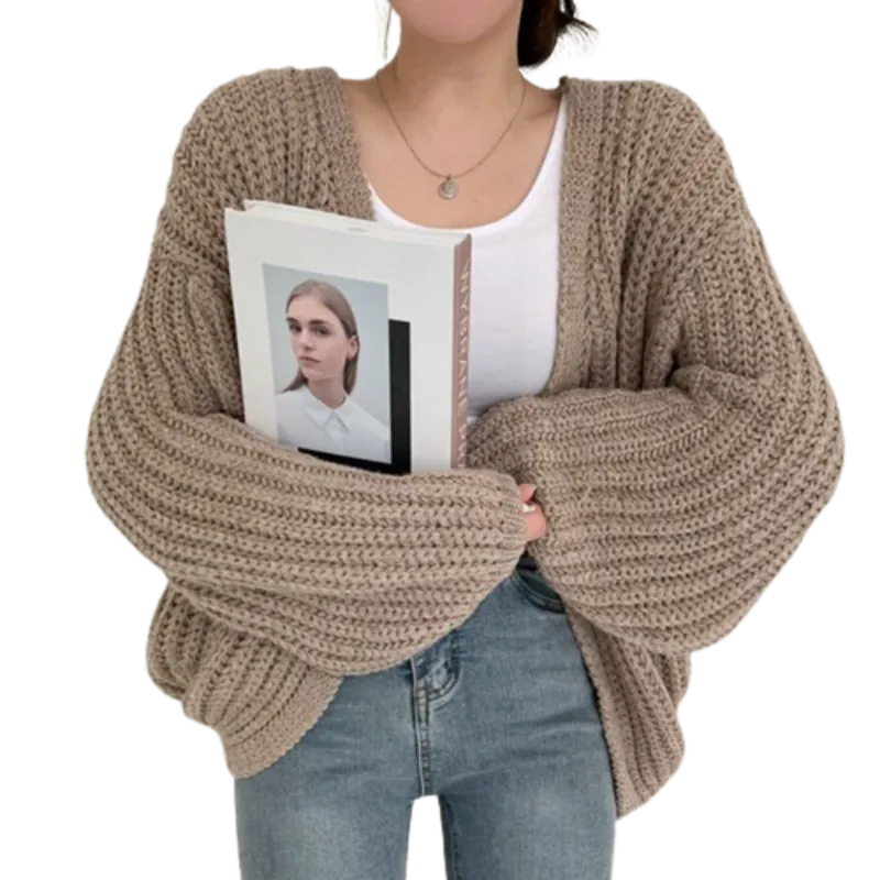 Vintage Harajuku Lantern Sleeve Women Cardigan Sweater Casual Korean Fall Streetwear Tops Coat Chic Lazy Wind Y2k Sweater