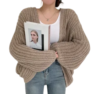 Vintage Harajuku Lantern Sleeve Women Cardigan Sweater Casual Korean Fall Streetwear Tops Coat Chic Lazy Wind Y2k Sweater