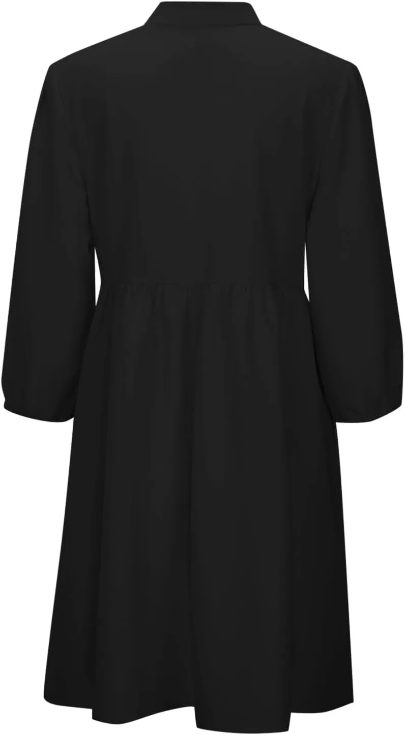 Women's Babydoll Dress Crewneck Long Puff Sleeve Tie Front Ruffle A-Line Mini Dress Cute Mini Tunic Dresses 2025