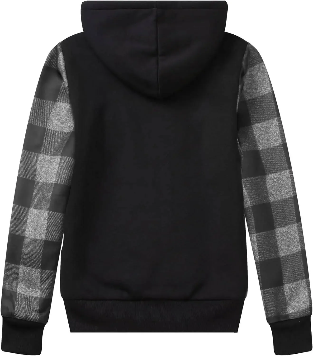 Women's Black Checkered Full Zipper Hoodie-ZPK005489