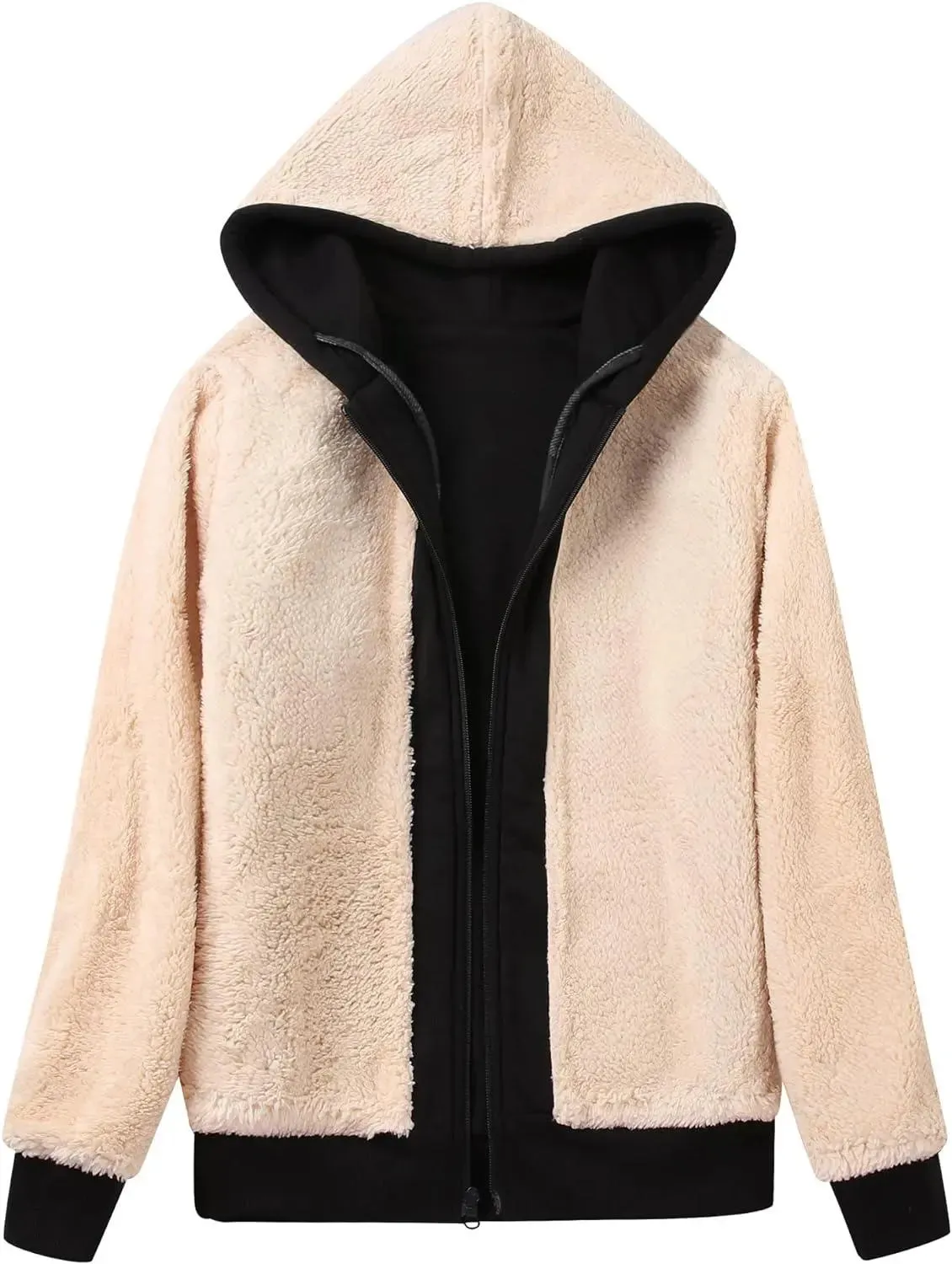 Women's Black Checkered Full Zipper Hoodie-ZPK005489