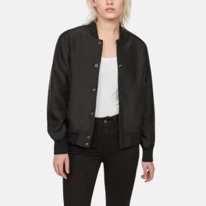 Women's Black Leather Bomber Moto Jacket