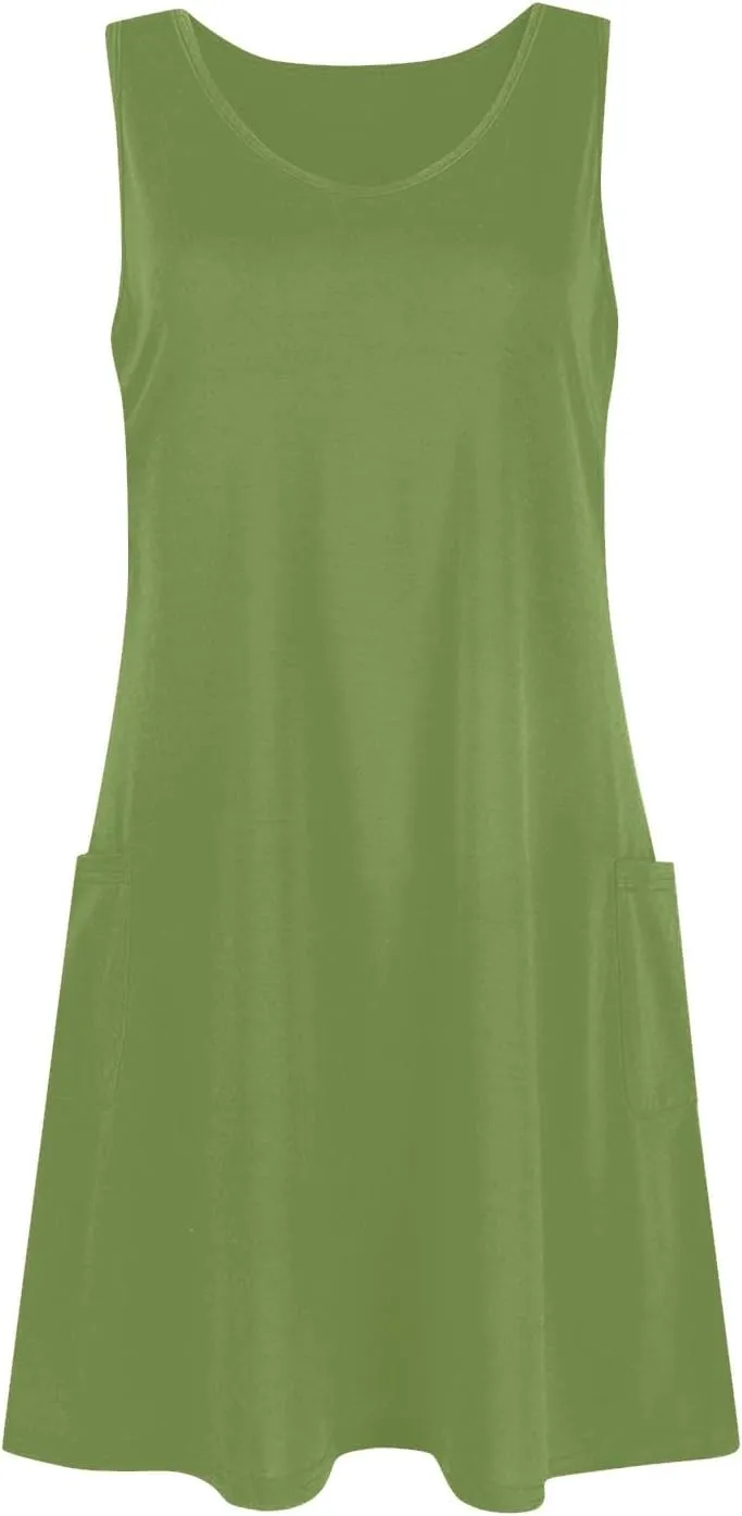 Women's Casual Sleeveless Color Block Summer Dress with Pockets Comfortable Loose Fit for Beach and Daily Wear