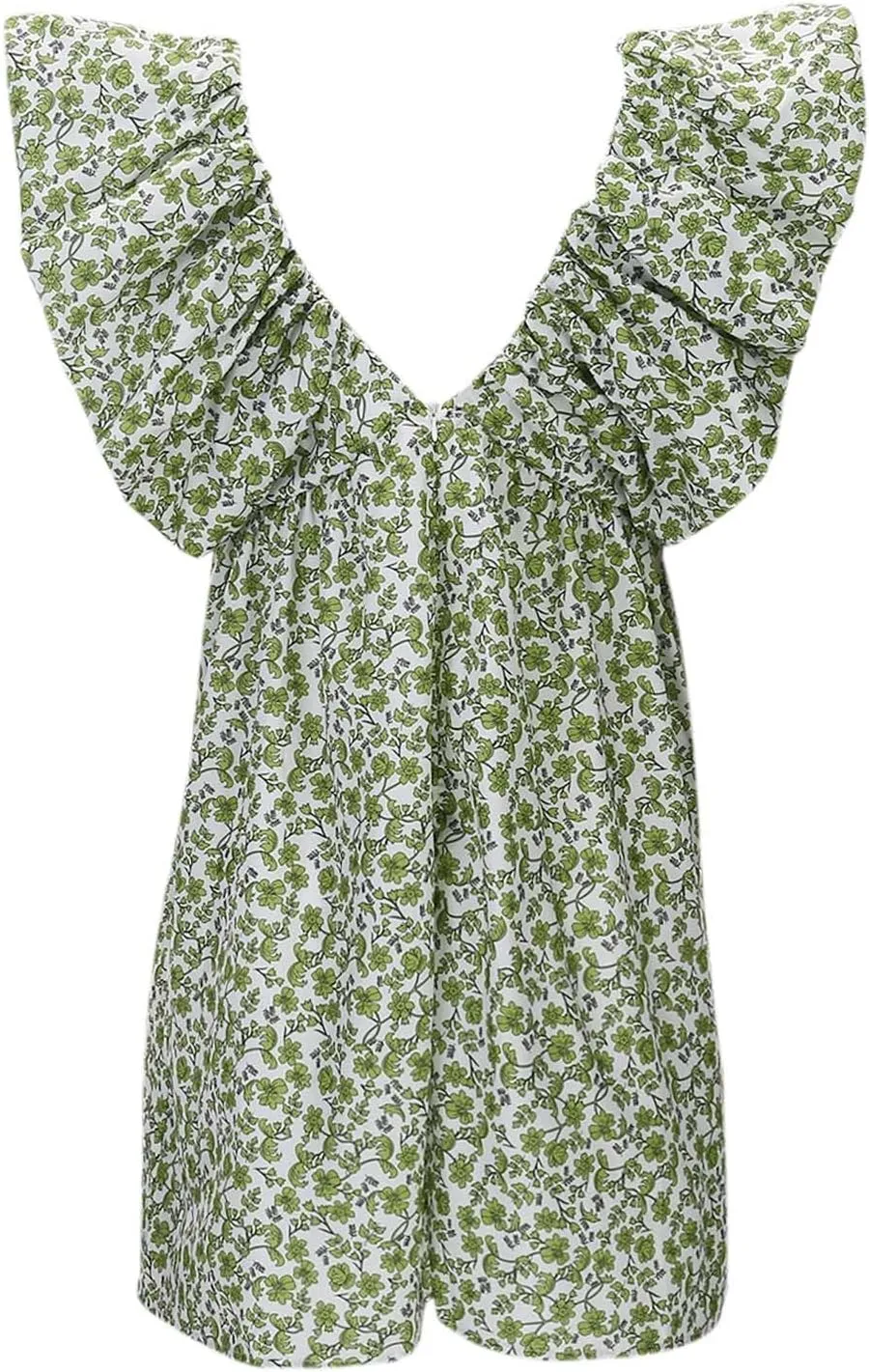 Women's Floral Print Mini Dress Backless V Neck Puff Sleeve Flowy Dresses Short Babydoll Bow Shirts Sundress