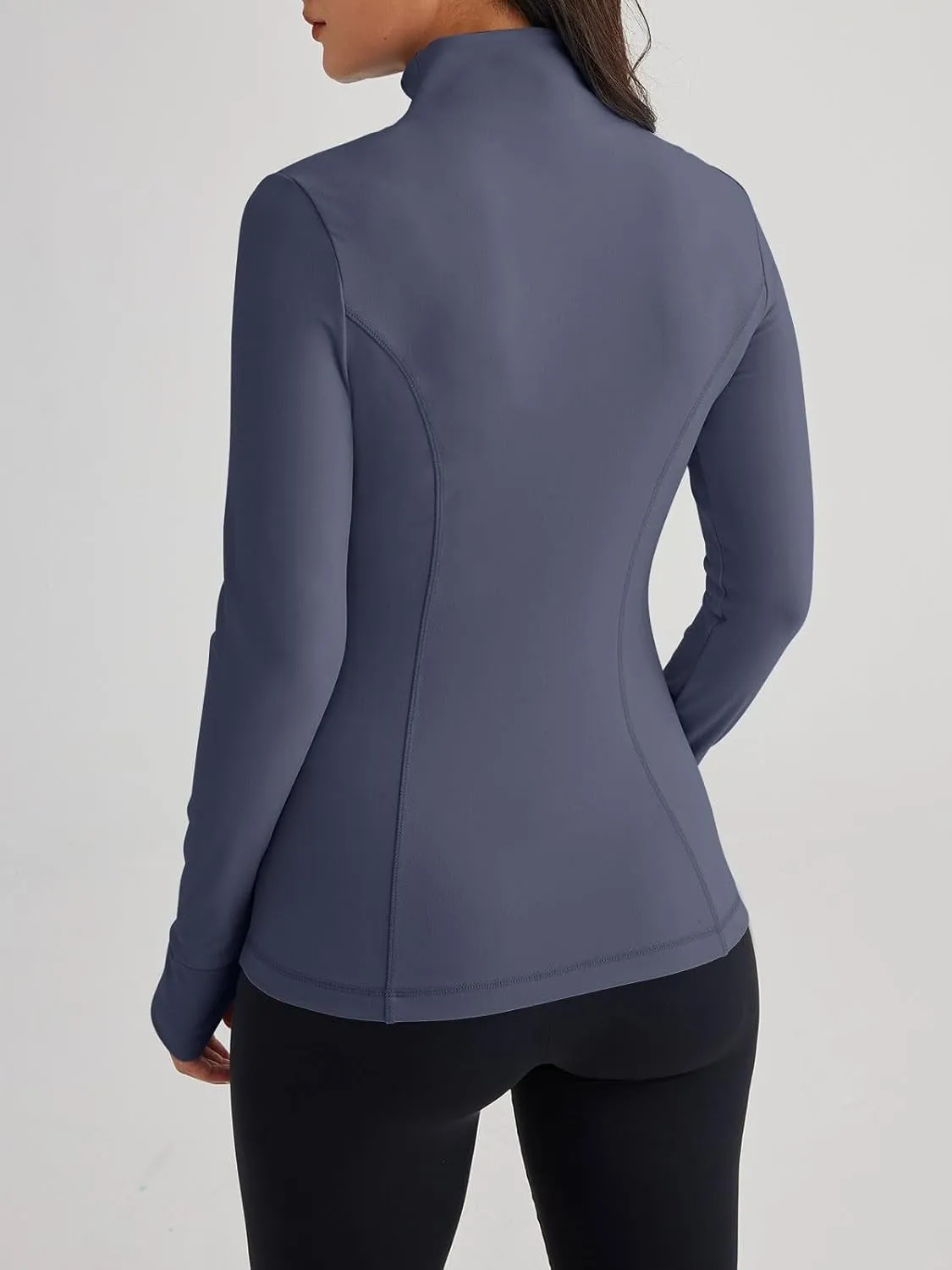 Women’s Full Zip Athletic Jacket – Breathable Lightweight Zip-Up Hoodie with Stand-Up Collar, Thumb Holes, and Zipper Pockets for Exercise and Outdoor Activities
