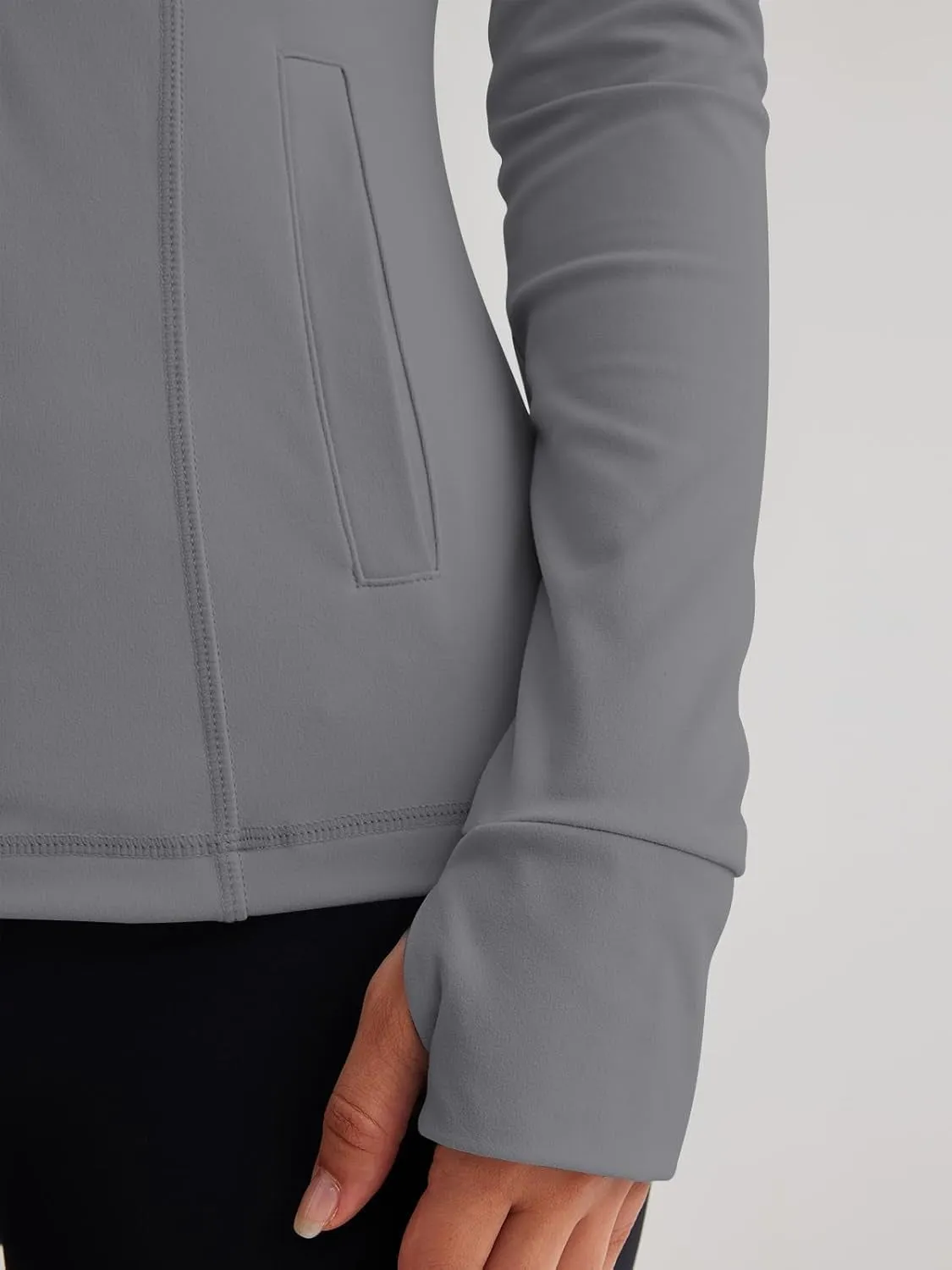 Women’s Full Zip Athletic Jacket – Breathable Lightweight Zip-Up Hoodie with Stand-Up Collar, Thumb Holes, and Zipper Pockets for Exercise and Outdoor Activities