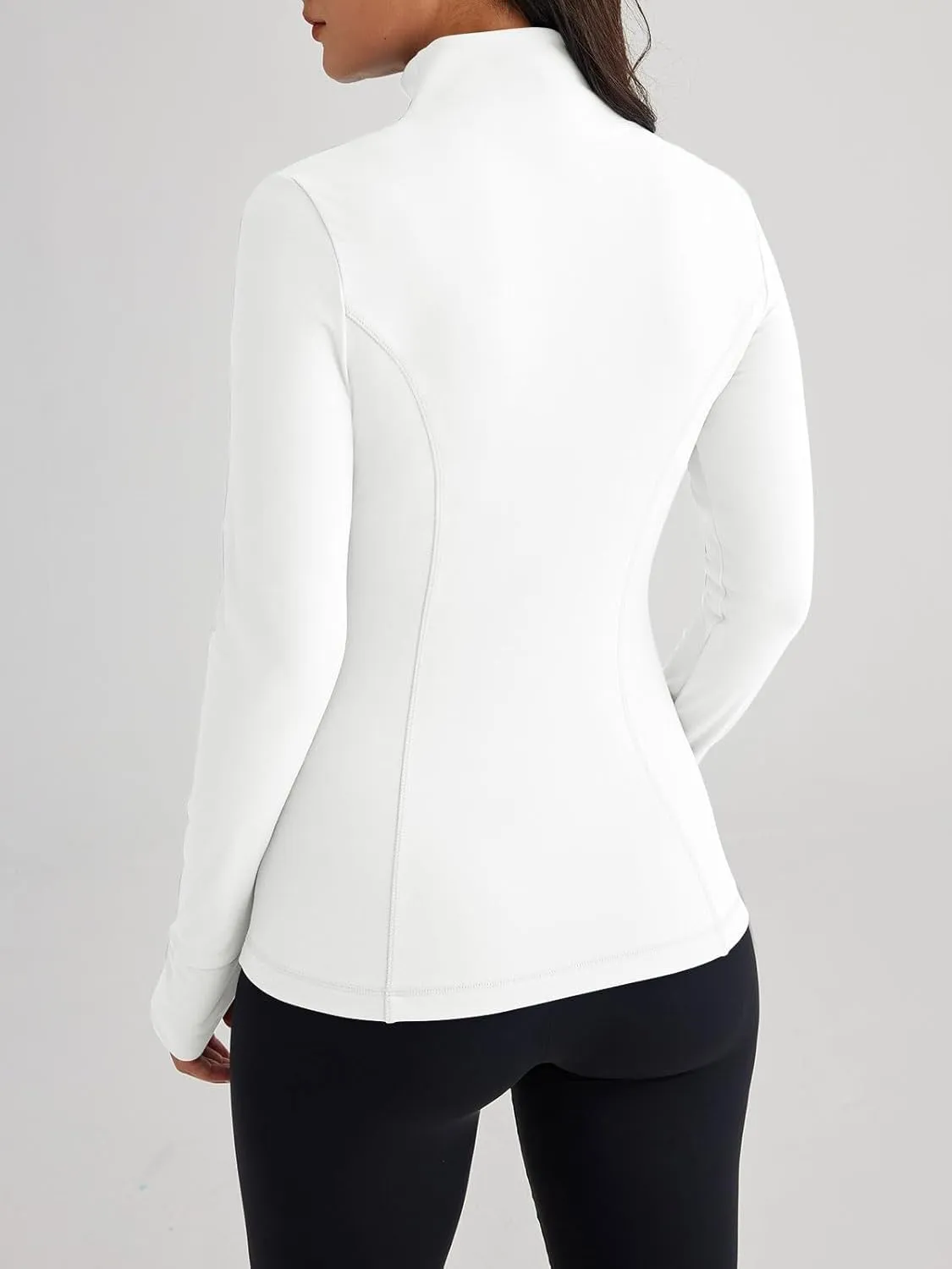Women’s Full Zip Athletic Jacket – Breathable Lightweight Zip-Up Hoodie with Stand-Up Collar, Thumb Holes, and Zipper Pockets for Exercise and Outdoor Activities