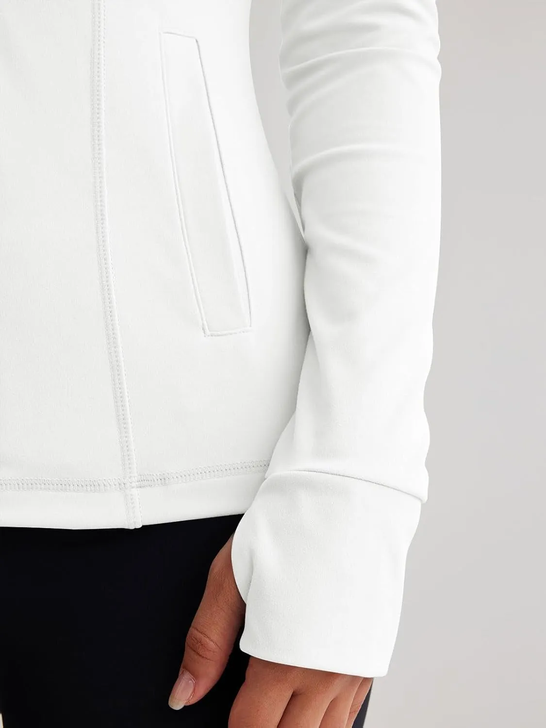 Women’s Full Zip Athletic Jacket – Breathable Lightweight Zip-Up Hoodie with Stand-Up Collar, Thumb Holes, and Zipper Pockets for Exercise and Outdoor Activities