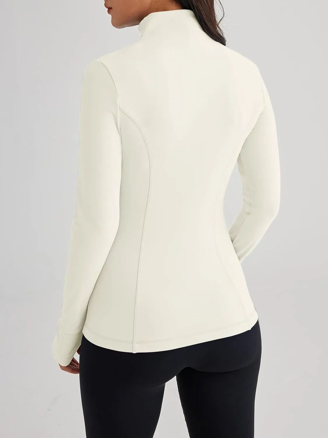 Women’s Full Zip Athletic Jacket – Breathable Lightweight Zip-Up Hoodie with Stand-Up Collar, Thumb Holes, and Zipper Pockets for Exercise and Outdoor Activities