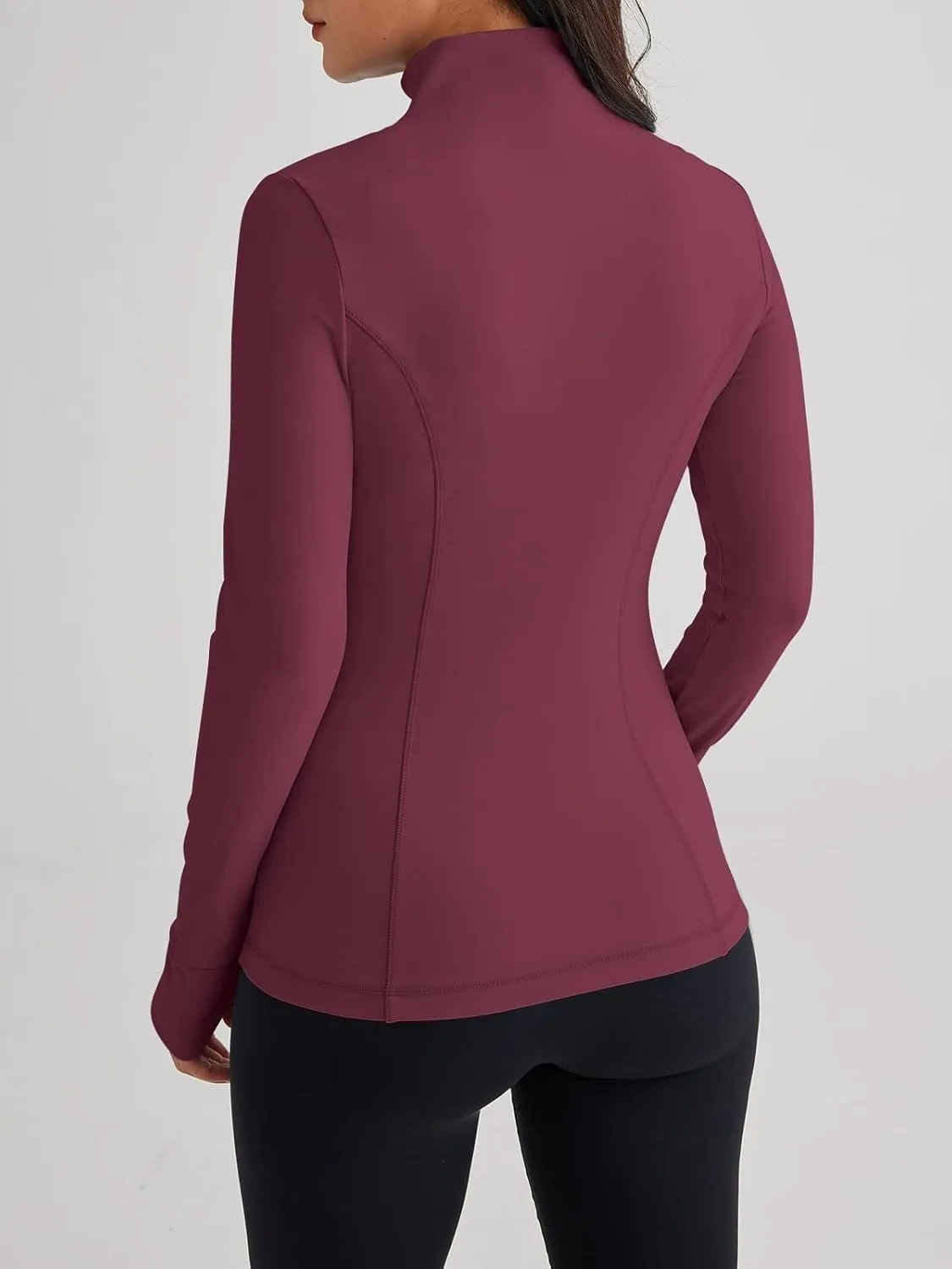 Women’s Full Zip Athletic Jacket – Breathable Lightweight Zip-Up Hoodie with Stand-Up Collar, Thumb Holes, and Zipper Pockets for Exercise and Outdoor Activities