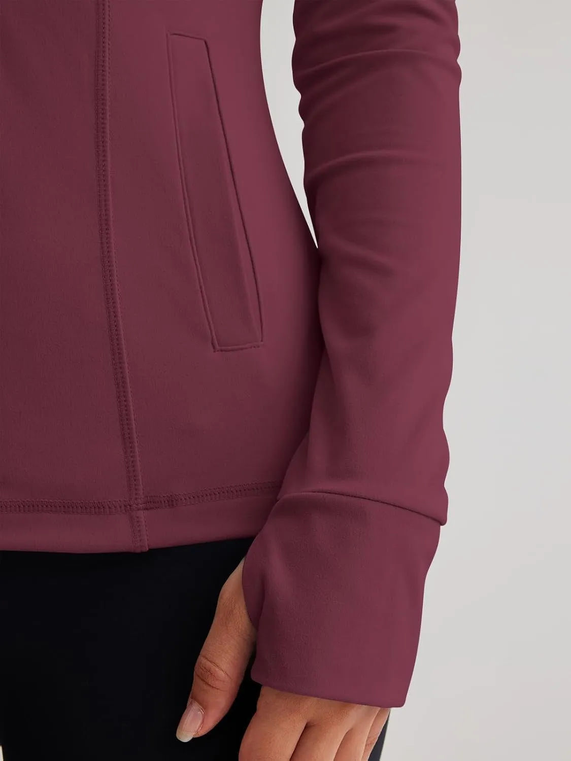 Women’s Full Zip Athletic Jacket – Breathable Lightweight Zip-Up Hoodie with Stand-Up Collar, Thumb Holes, and Zipper Pockets for Exercise and Outdoor Activities