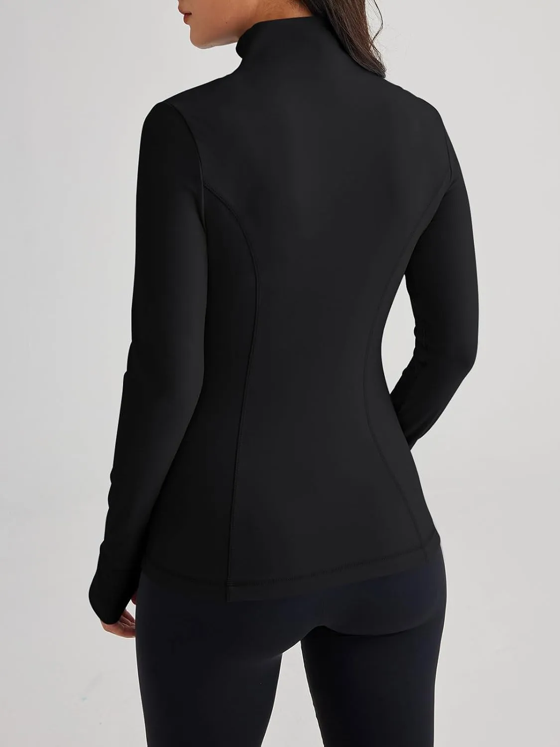 Women’s Full Zip Athletic Jacket – Breathable Lightweight Zip-Up Hoodie with Stand-Up Collar, Thumb Holes, and Zipper Pockets for Exercise and Outdoor Activities