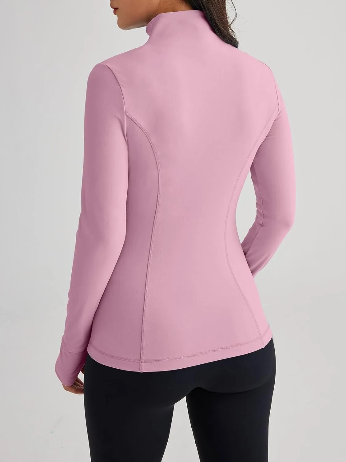 Women’s Full Zip Athletic Jacket – Breathable Lightweight Zip-Up Hoodie with Stand-Up Collar, Thumb Holes, and Zipper Pockets for Exercise and Outdoor Activities
