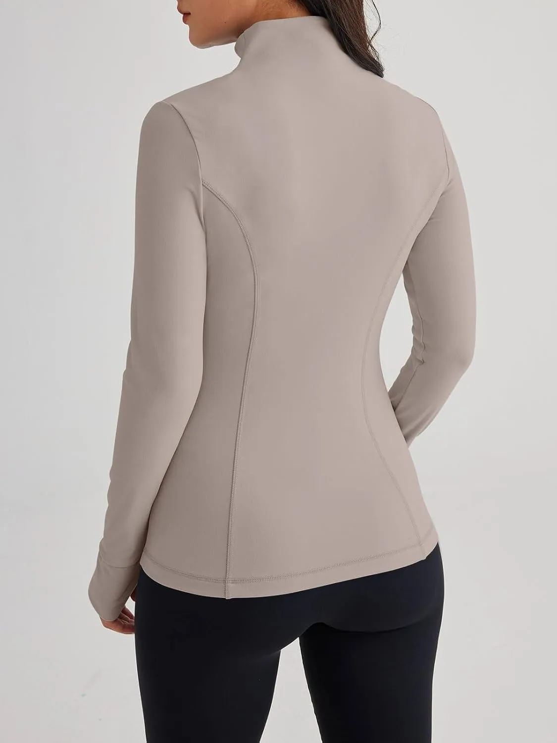 Women’s Full Zip Athletic Jacket – Breathable Lightweight Zip-Up Hoodie with Stand-Up Collar, Thumb Holes, and Zipper Pockets for Exercise and Outdoor Activities