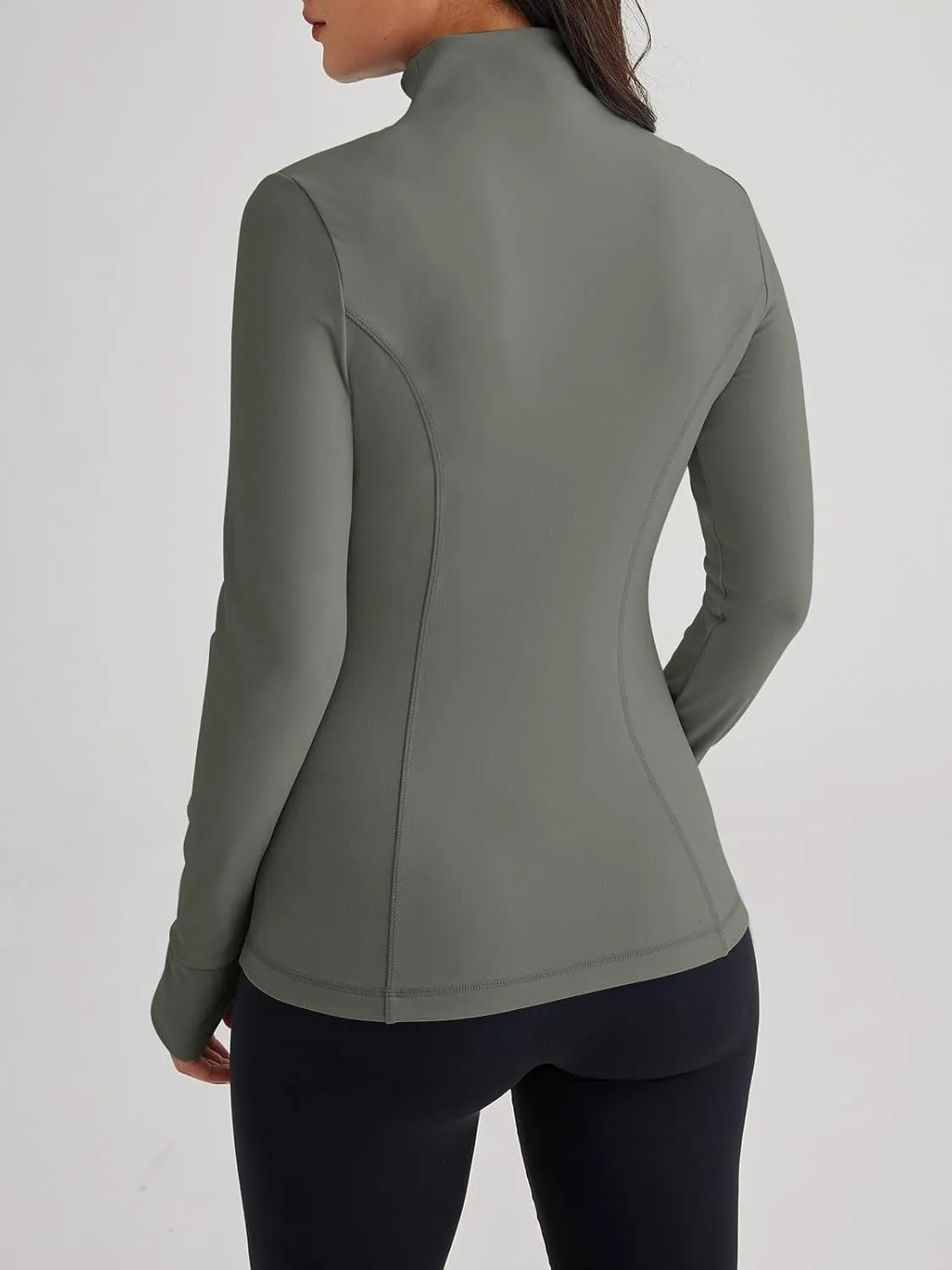 Women’s Full Zip Athletic Jacket – Breathable Lightweight Zip-Up Hoodie with Stand-Up Collar, Thumb Holes, and Zipper Pockets for Exercise and Outdoor Activities