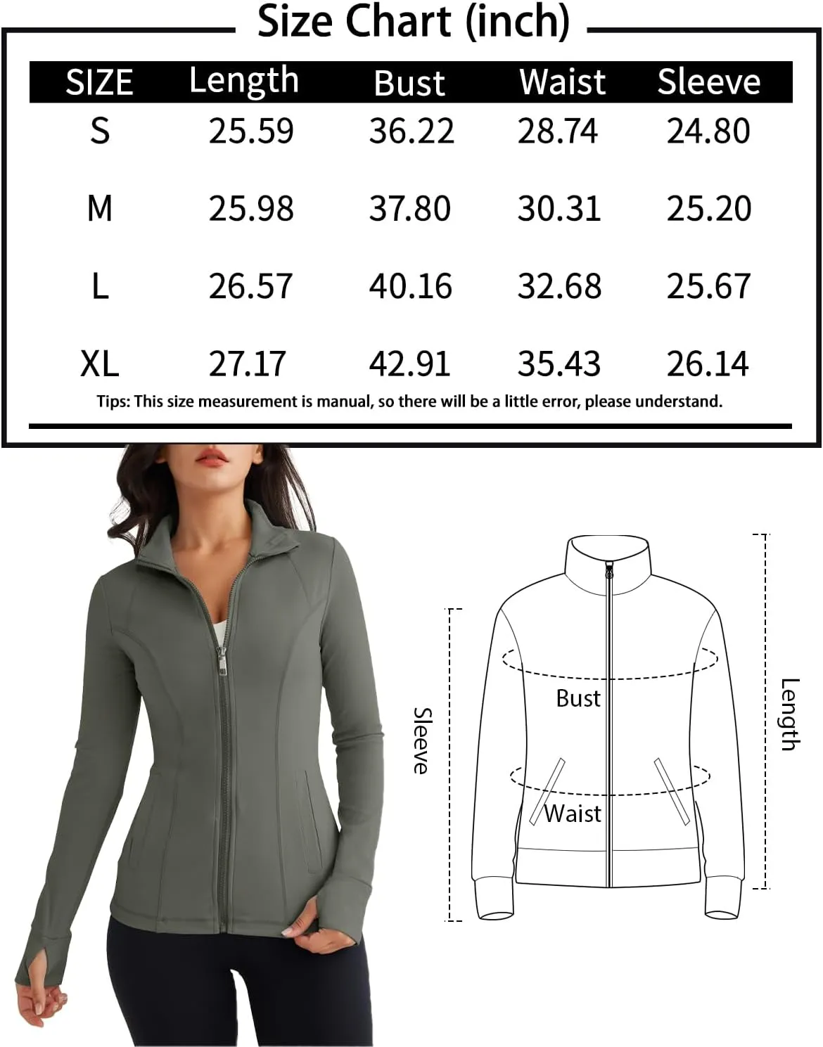 Women’s Full Zip Athletic Jacket – Breathable Lightweight Zip-Up Hoodie with Stand-Up Collar, Thumb Holes, and Zipper Pockets for Exercise and Outdoor Activities