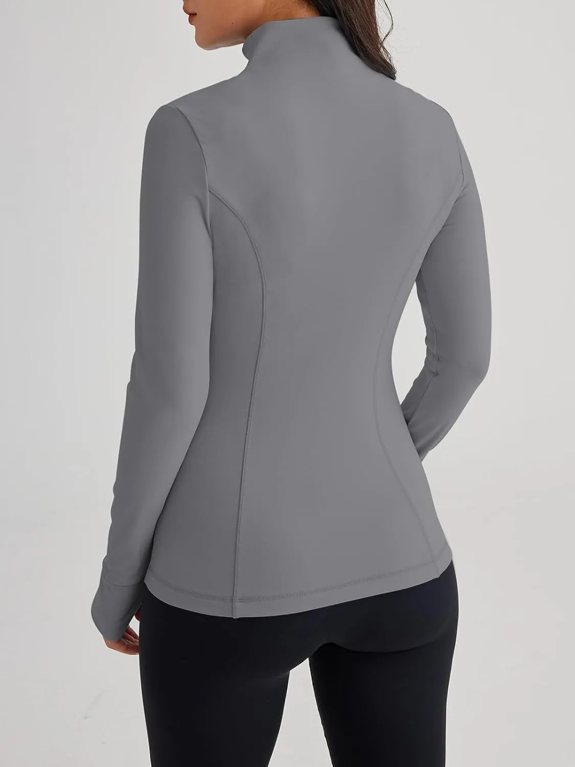 Women’s Full Zip Athletic Jacket – Breathable Lightweight Zip-Up Hoodie with Stand-Up Collar, Thumb Holes, and Zipper Pockets for Exercise and Outdoor Activities